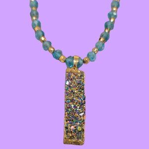 Blue beaded Druzy Necklace~ 20 inches handmade